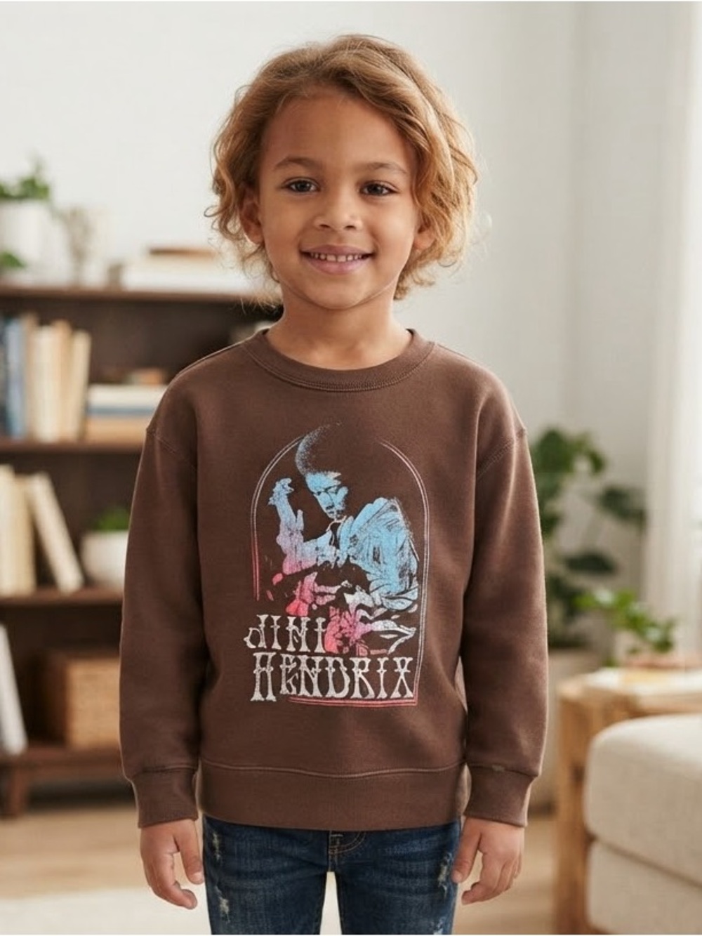 ABERCROMBIE KIDS Jimi Hendrix Graphic Sweatshirt 7/8 Brown EUC